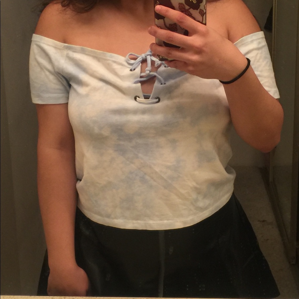 Baby blue off the shoulder crop top